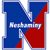 Capital N split diagnolly by blue and red colors with the word Neshaminy across the middle
