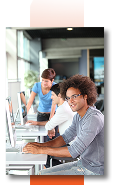 Students at computers doing research